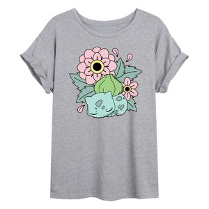 Women's - Pokémon - Bulba Flowers Oversized Graphic T-Shirt - 1 of 4