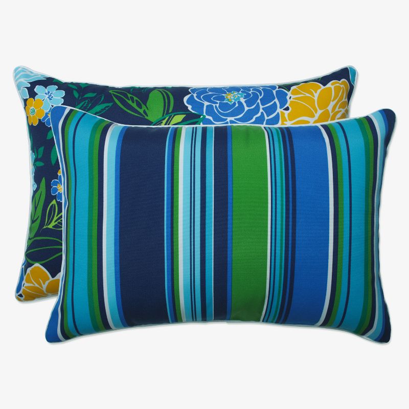 2pc Outdoor/Indoor Oversized Rectangular Throw Set Pillow Spring Bling Blue/Sea Island Stripe - Pillow Perfect, 3 of 12