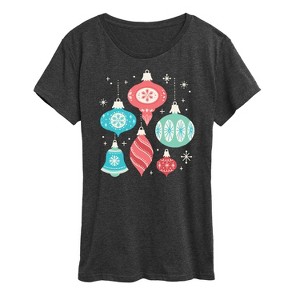 Women's - Instant Message - Vintage Christmas Ornaments Short Sleeve Graphic T-Shirt - 1 of 4
