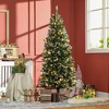 HOMCOM 6ft Skinny Prelit Artificial Christmas Tree Holiday Decoration with Snow-dipped Branches, Warm White LED Lights, Auto Open, Green - 2 of 4