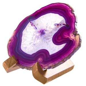 Luxury Lane Large Natural Brazilian Agate Slice Geode Rock Stone Drink Coaster with Wood Holder - 1 of 4