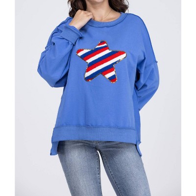 Women's Star Spangled Asymmetrical Long Sleeve Sweatshirt - FANTASTIC FAWN