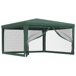 vidaXL Green Party Tent 13.1'x13.1' with 4 Mesh Sidewalls – High-Density Polyethylene HDPE and Iron Frame for Outdoor Events, BBQs, Weddings - 1 of 4