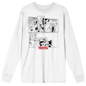 Fairy Tail Cropped Composed Manga Panels Crew Neck Long Sleeve White Adult Tee - 1 of 2