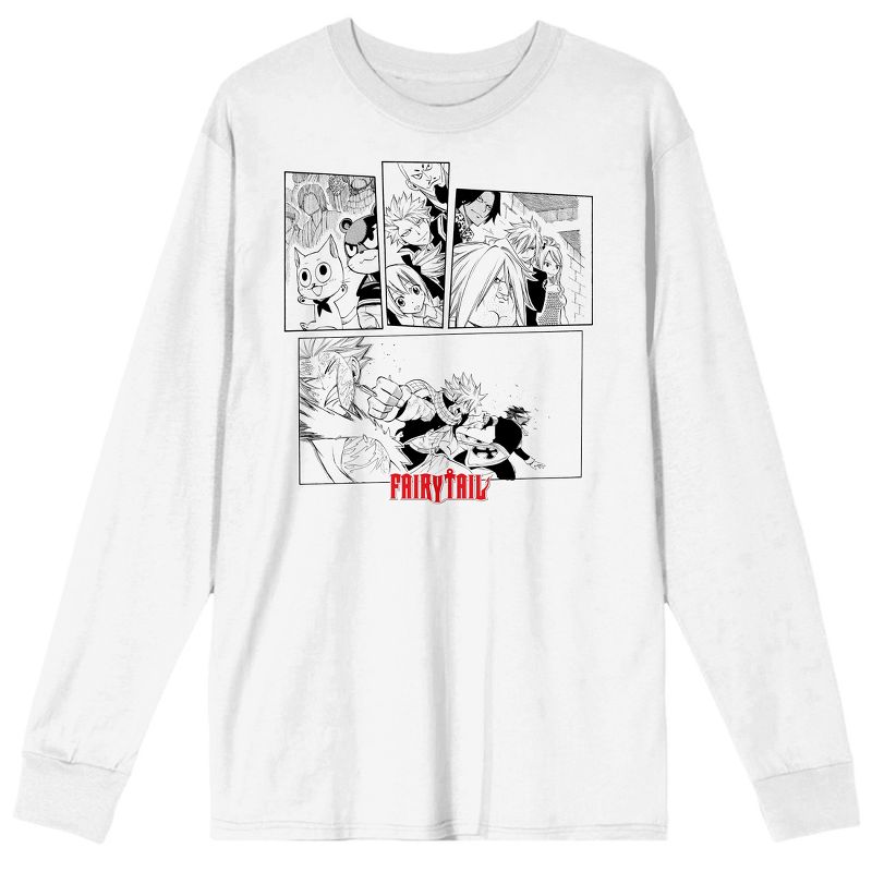 Fairy Tail Cropped Composed Manga Panels Crew Neck Long Sleeve White Adult Tee, 1 of 3