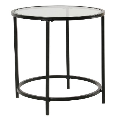 Round Metal Accent Table with Glass Top Black - HomePop