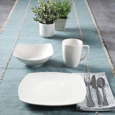 White Porcelain Square Dinnerware Set, Service for 4