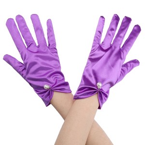 INSPIRE CHIC Women's Satin Faux Pearl Sembellished Full Finger Gloves - 1 of 4