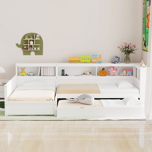 Twin Daybed Sofa Bed with Trundle, USB Ports & Drawer, Wooden L-Shaped Platform Bed Frame - ModernLuxe - 1 of 4