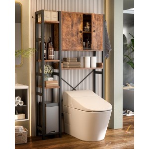 Aheaplus 7-Tier Bathroom Organizer with Adjustable Shelf, Over The Toilet Storage Cabinet with Doors and 4 Hooks - 1 of 4