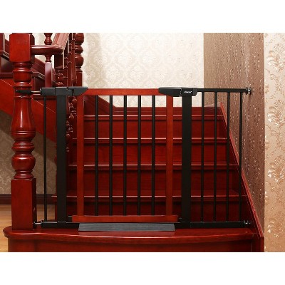 Tramull Baby Gate/Baby Gate for Stair with Banisters/Pet Gate, Fit Stairway or Doorway, Extendable, Auto Close, Pressure Mount (Metal)