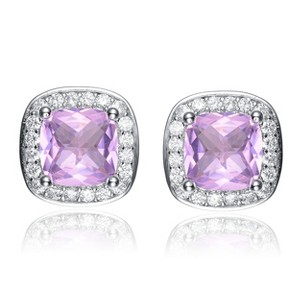 Guili Pink Sparkle White Gold Plated Square Cubic Zirconia Stud Earrings, a Chic and Stylish Addition to Elevate Any Outfit with Classic Elegance - 1 of 3