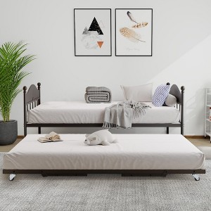 COZONY Twin Daybed with Trundle – Metal Bed Frame with Pop-Up Trundle, Headboard & Heavy Duty Steel Slats, Bedroom and Guest Room - 1 of 4