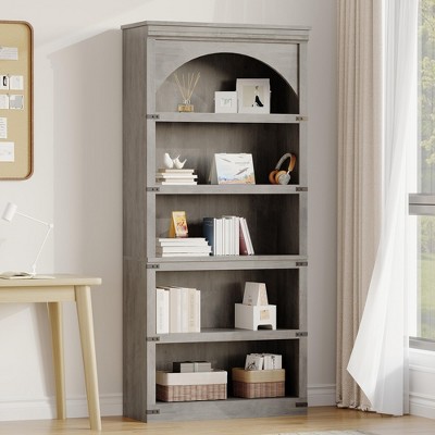 Arched Bookcase 5 Shelf Bookshelf 68.7" Tall Bookcase Farmhouse Curved Storage Rack Wooden Bookshelves for Home Office, Living Room