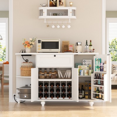 Aheaplus 55" Corner Wine Bar Cabinet with Wine Rack, Coffee Buffet Cabinet with Adjustable Shelves and Door