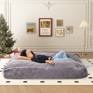 CAVINAS Faux Fur Bean Bag Chair with High-Density Foam,Lazy Floor Sofa Chair Can Convert to Floor Mattress Bed,Lounge Chair for Living Room - 1 of 4