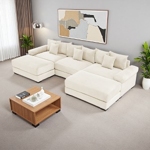 130" Corduroy Cloud U-Shaped Modular Sectional Sofa with Thick Cushions & 2 Ottomans - 1 of 4
