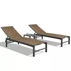 3pc Outdoor Aluminum Lounge Chairs with Side Table - Dark Brown - Crestlive Products