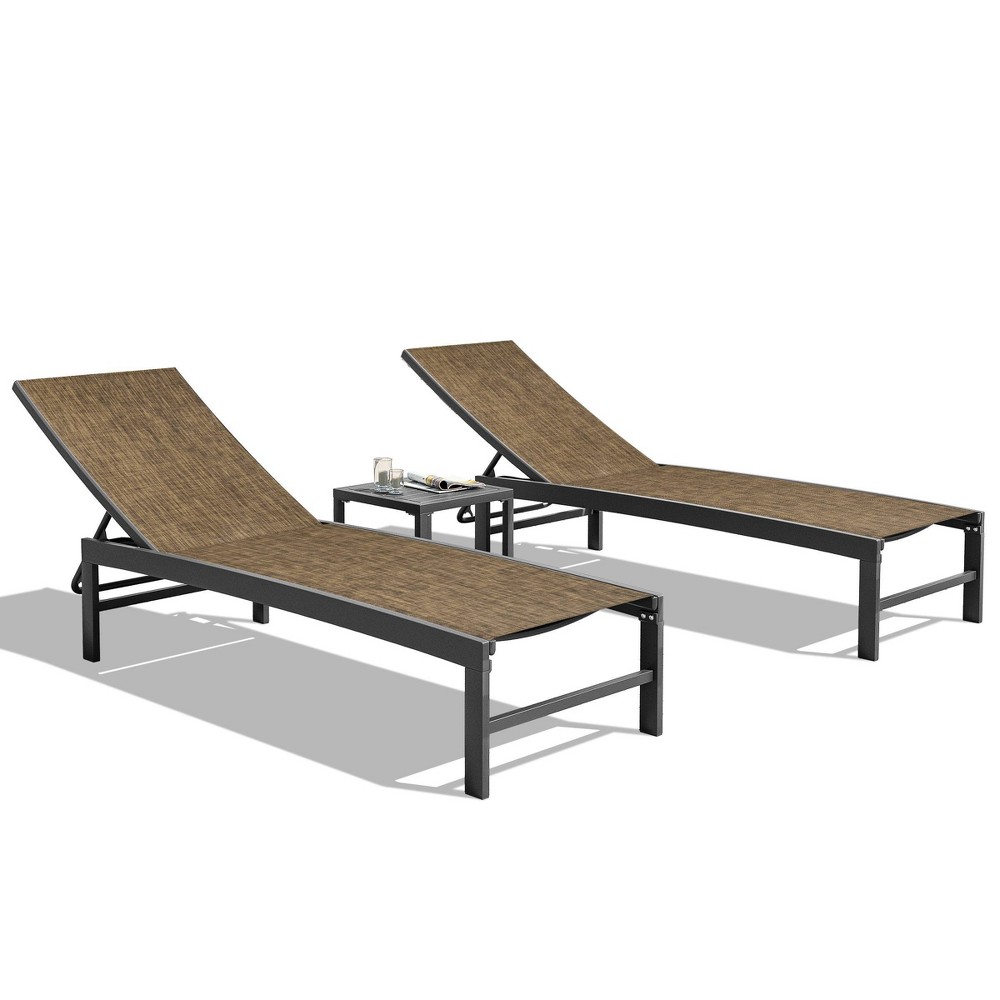 Photos - Garden Furniture 3pc Outdoor Aluminum Lounge Chairs with Side Table - Dark Brown - Crestliv