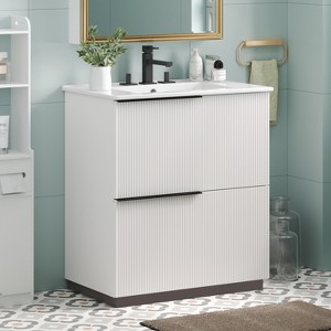 KWPZQEB 30" Modern Bathroom Vanity with Sink, Freestanding Vanity Cabinet with 2 Full-Extension Drawers & Fluted Design, Wooden Bath Vanity Sink Combo - 1 of 4
