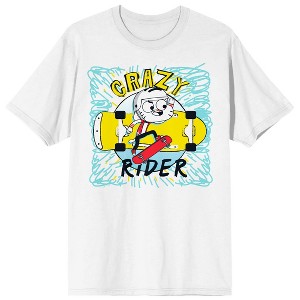 The Amazing World of Gumball Gumball Watterson on skateboard, Crazy Rider on White Short Sleeve Adult T-Shirt - 1 of 4
