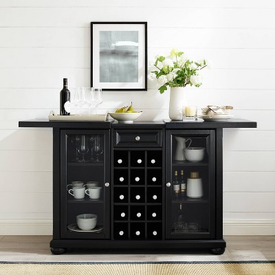 Alexandria Classic Black Sliding Top Bar Cabinet with Beveled Glass