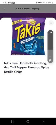 Takis Blue Heat Rolled Tortilla Chips, Hot Chili Pepper Artificially  Flavored, 4 Ounce Bag