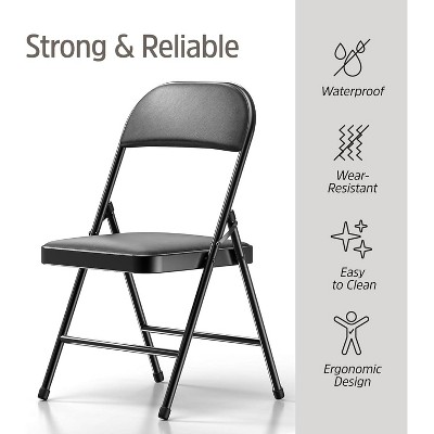 EconoHome 4 Pack Padded Folding Chairs - PU Leather Seat & Back, Heavy ...