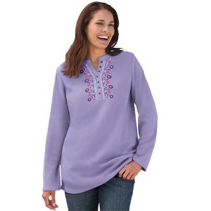 Woman Within Embroidered Thermal Henley Tee - 1 of 4