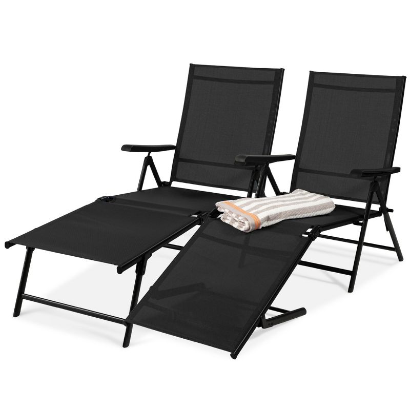 Best Choice Products Set of 2 Outdoor Patio Chaise Lounge Chair Adjustable Folding Pool Lounger w/ Steel Frame, 1 of 9