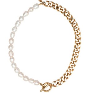Pompeii3 18k Yellow Gold Plated Fresh Water Pearl And Curb Link Necklace 18" Toggle Clasp - 1 of 4