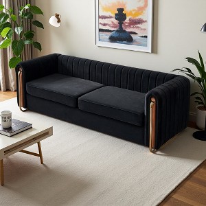 84" Modern Velvet Sofa with Gold Legs & Spring Cushions - 1 of 4