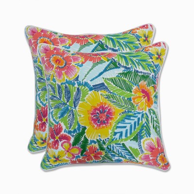 Set of 2 Outdoor/Indoor 16.5" Throw Pillows Pensacola - Pillow Perfect: Weather-Resistant, Abstract Botanical Design