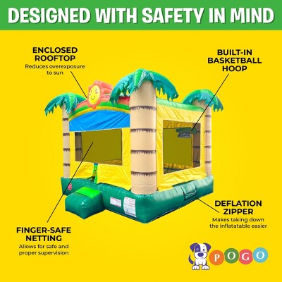 Tropical Jungle Smiley Face Inflatable Bounce House with Slide