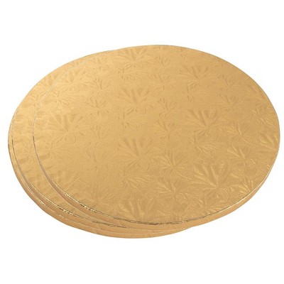 Juvale 3 Piece Cake Boards Rounds, Gold Foil Pizza Base Disposable Drum Circles, Corrugated Paper Board 12"