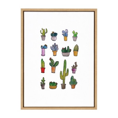 18" x 24" Sylvie Group of Cacti Framed Canvas Wall Art by Viola Kreczmer Natural - Kate and Laurel