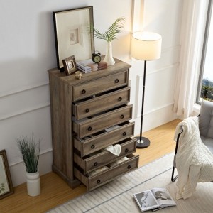 Modern 6 Drawer Dresser, Dressers for Bedroom, Tall Chest of Drawers Closet Organizers & Storage Clothes - Easy Pull Handle - 1 of 4