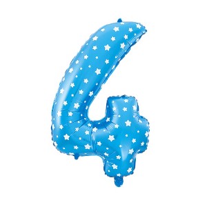 Unique Bargains Foil Number 4 Shape Balloon Helium Party Birthday Wedding Anniversary Festival Decor Blue 16" - 1 of 3