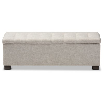 Beige Tufted Fabric Upholstered Storage Bench with Rubberwood Frame