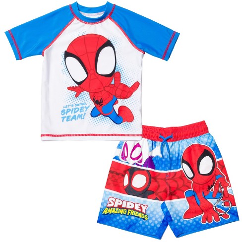 Marvel Spidey And His Amazing Friends Ghost-spider Miles Morales Spider-man  Rash Guard And Swim Trunks Outfit Set Toddler : Target