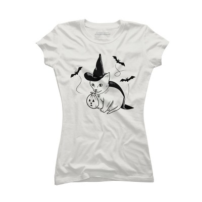 Junior's Design By Humans Halloween cat, cute kitten, happy halloween By SPOODEMOON T-Shirt