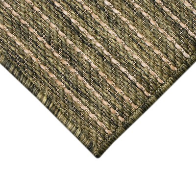 Green Flat Woven Textured Stripe Indoor/Outdoor Rug