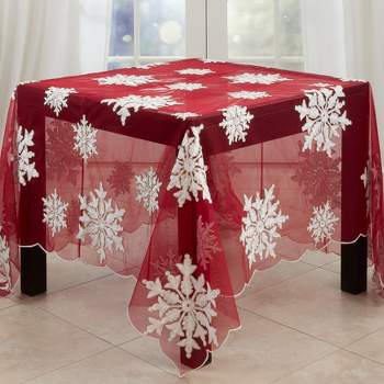Saro Lifestyle Beaded Design Embroidered Snowflake Tablecloth