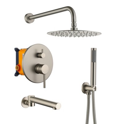 CLIHOME 10-Inch Three-function Wall-mounted Round Shower Set With Swivel Bathtub Spout