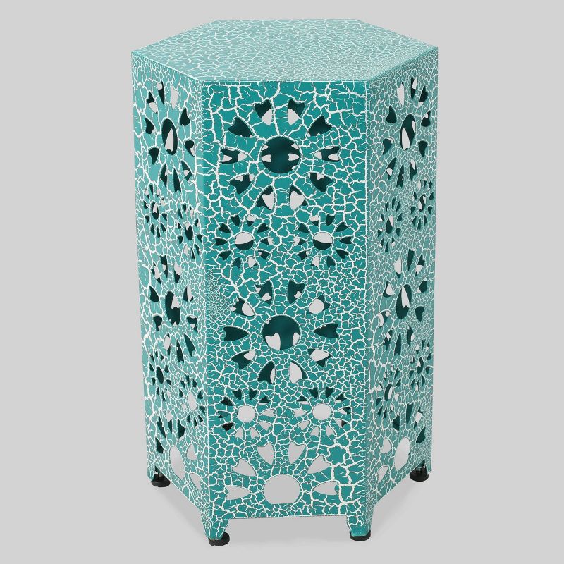Eliana 12" Sunburst Outdoor Patio Iron Side Table - Crackle Teal - Christopher Knight Home, 1 of 10