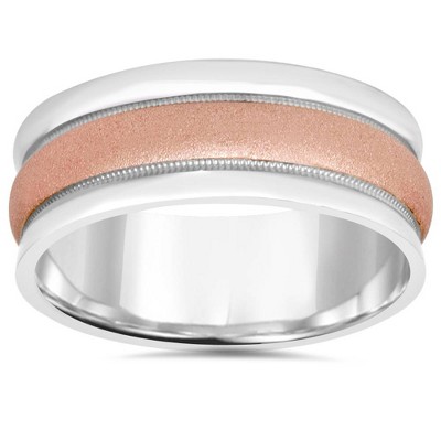 Pompeii3 8MM Rose & White Gold Two Tone Wedding Band 14K