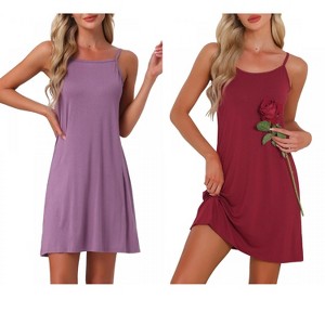 INSPIRE CHIC Women's 2 Pcs Modal Soft Spaghetti-Strap Dress Crewneck Sleepwear - 1 of 4