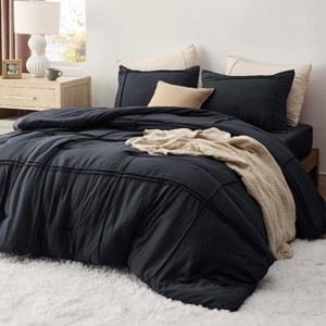 3-4 Pcs Comforter Set with Sheet Grid Pinch Pleat Soft Boho Bedding. - 1 of 4