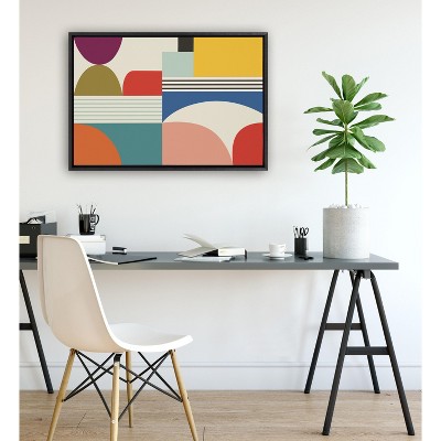 Colorful Abstract Mid Century Modern Canvas Wall Art, 23x33, Black Frame