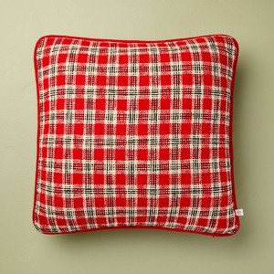 18"x18" Plaid Square Toss Pillow Red - Hearth & Hand™ with Magnolia - 1 of 4